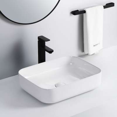 Popular simple design hand washing sink luxury bathroom white ceramic rectangular above counter basin