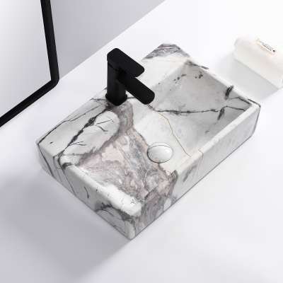 Wholesale ceramic bathroom sinks lavatory square natural marble basin sink