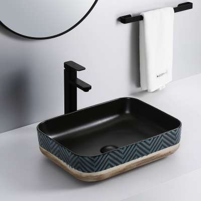 Bathroom porcelain sanitary items rectangular hand sink matt black + handmade ceramic countertop basin