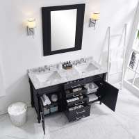 60 in. W x 22 in. D Vanity in Black with Carrara Marble Top with White Sinks