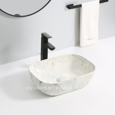 Best price glossy white marble design customized style bathroom sink porcelain washing hand basin